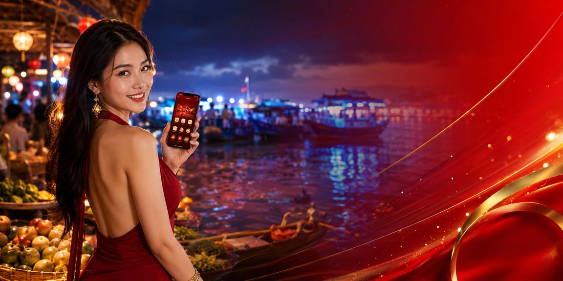 Cảnh biển Cần Thơ phối cảnh casino trực tuyến với ánh đèn neon